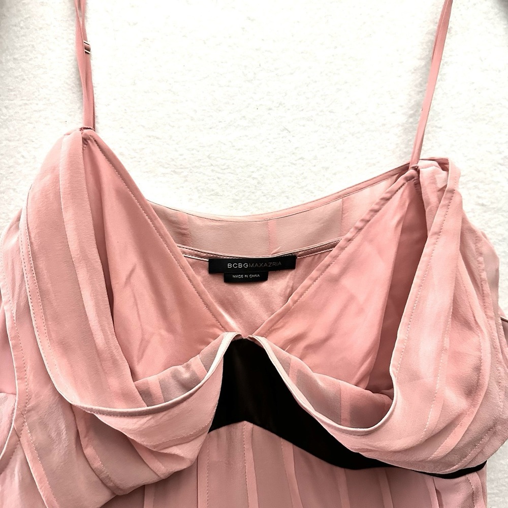Vintage Y2K BCBG Large L Babydoll 100% Silk Chiffon Petal Pink Chocolate Brown - Picture 14 of 15